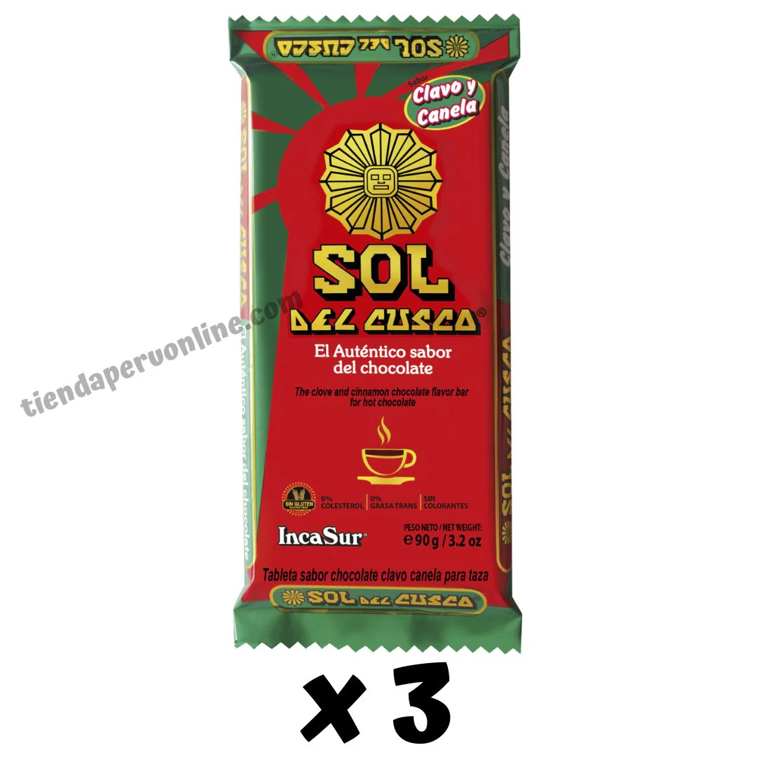 Chocolate con "Canela y Clavo "Sol del Cusco" Pack 3 x  90 g