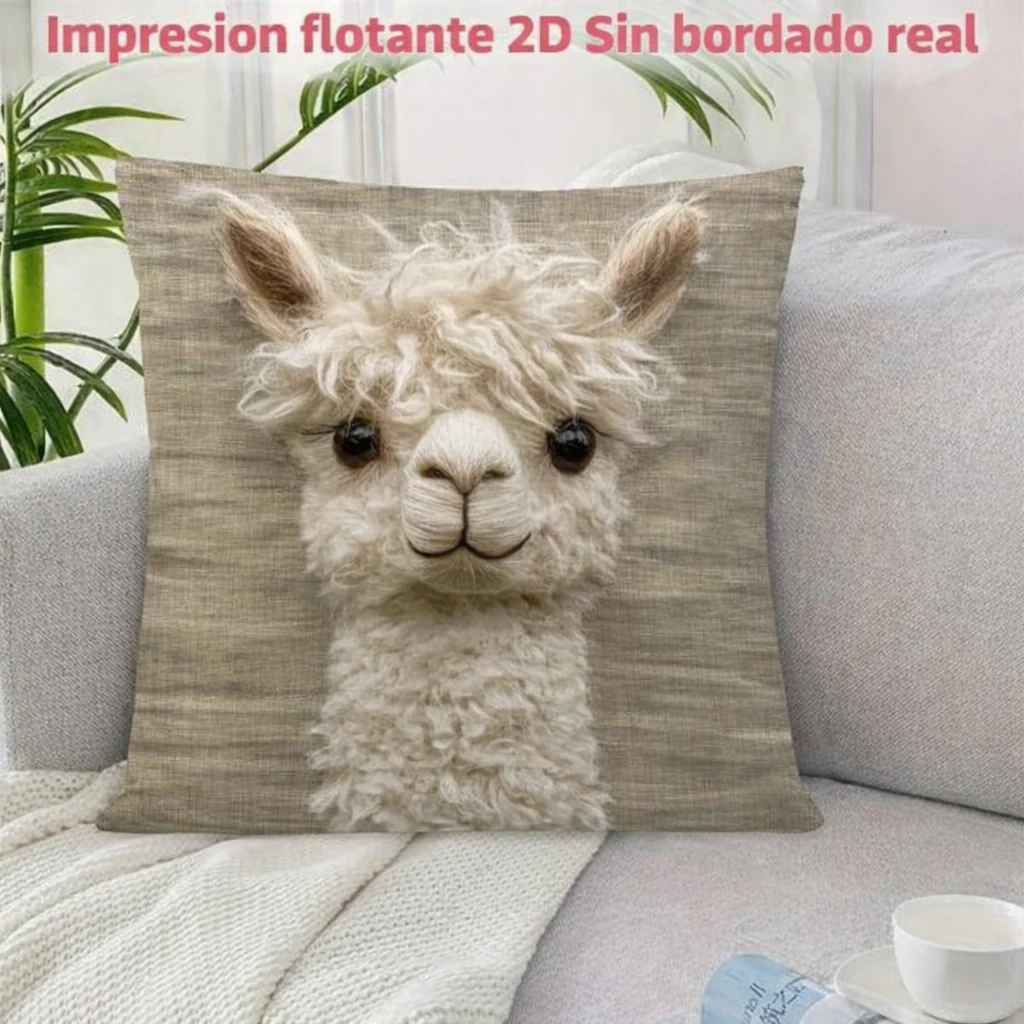 Funda para almohada – Diseño Alpaca  (diseño plano 2D - sin bordado real) - Image 6